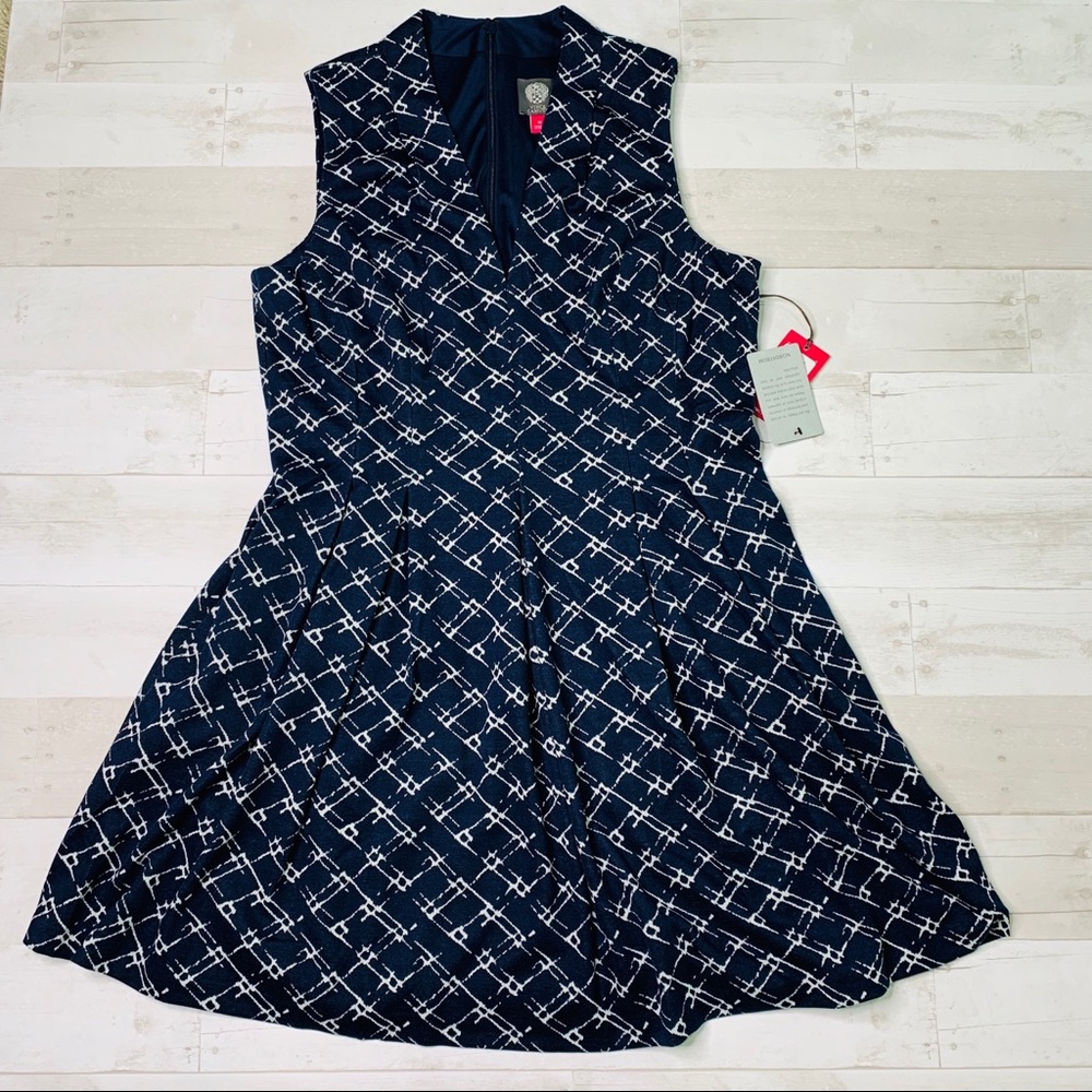 Vince Camuto Navy Blue Fit & Flare Dress - Picture 2 of 8